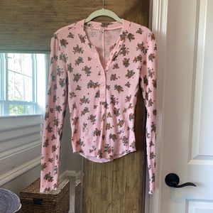 Pink floral Free People waffle knit shirt.